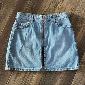 TOPSHOP moto full zip through light blue denim jean mini skirt womens 6